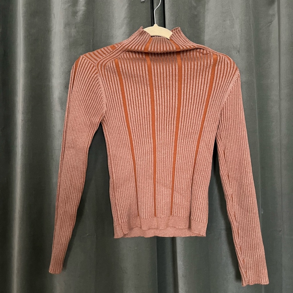 French Connection Simona Ribbed Mock Neck Sweater in Camel/Glazed Ginger, size S